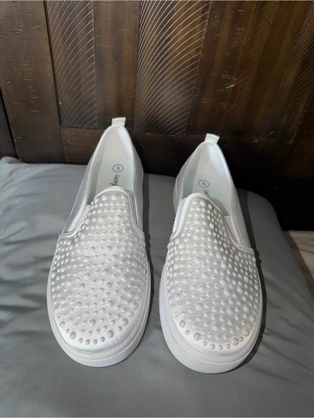Cat & Jack White Slip-On Moccasins with Pearl-Like Studs